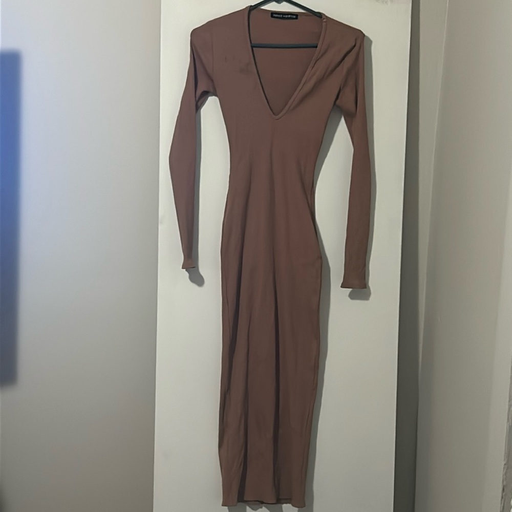 Naked wardrobe light brown V neck dress